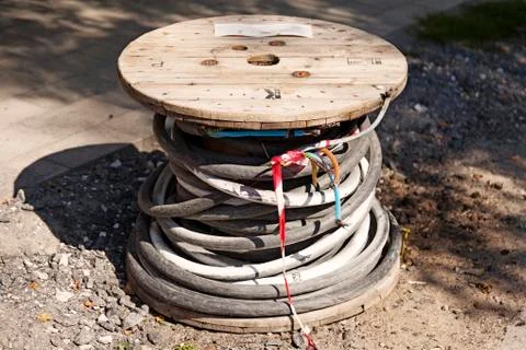 Roll with thick cables for the construction of various kinds Stock Photos