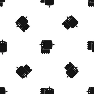 Roll of toilet paper on holder pattern seamless black Stock Illustration
