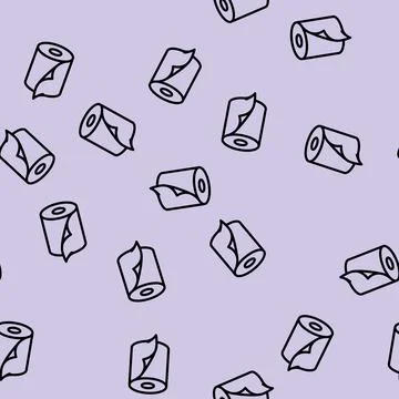 Roll toilet paper line vector seamless pattern Stock Illustration