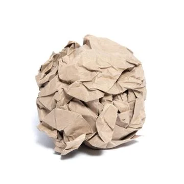 Roll of torn paper in the shape of a ball on white background with shadows Fotos Stock