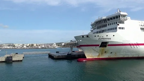 Roll-On vessel docked in Ibiza. Stock Footage 116086856