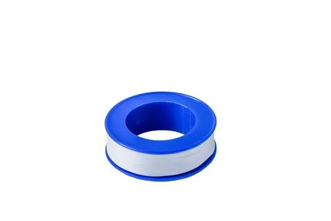 Roll of white thread seal teflon tape with blue core isolated on white Stock Photos