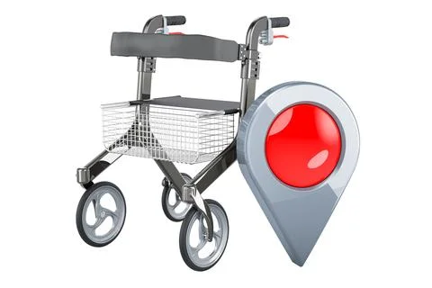 Rollator for elderly with map pointer, 3D rendering Illustrazione stock