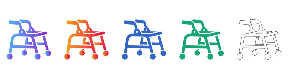 Rollator Walker Mobility Device Icons イラスト素材