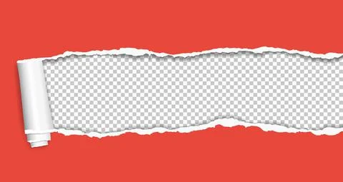 Rolled and ripped red notebook paper sheet is on squared background for text Stock Illustration