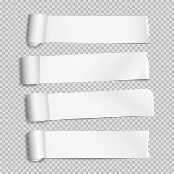 Rolled and ripped white note paper pieces, strips are on squared background for Stock Illustration