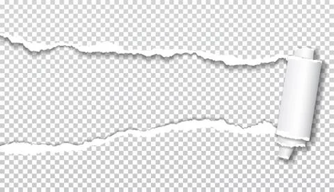 Rolled and ripped white notebook paper sheet is on squared background for text Stock Illustration