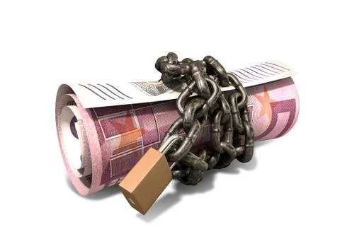 Rolled up and shackled euro notes standing Stock Illustration