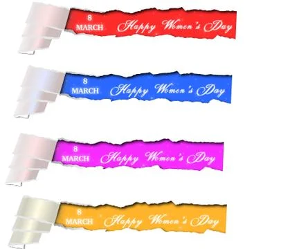 Rolled up and torn paper with caption, inscription happy women's day Stock Illustration