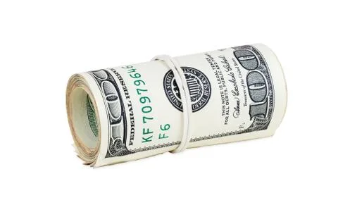 Rolled banknotes of 100 dollars Stock Photos