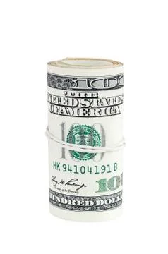 Rolled banknotes of 100 dollars Stock Photos