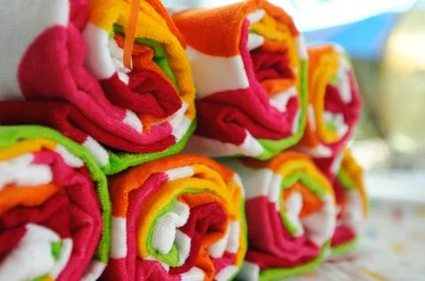Rolled up beach towels Stockfoto's