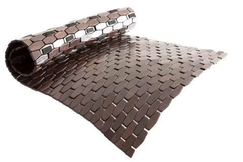 Rolled black threshold bamboo bath mat Stock Photos