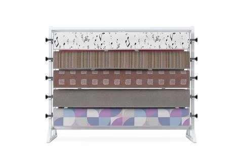 Rolled Carpet Samples with Carpet Shop Display Rack. 3d Rendering Stock Illustration