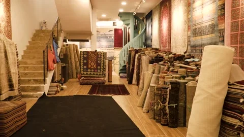 Rolled Carpets On Display Inside The Grand Carpet Boutique At Haji Lane, Stock Footage 154934283
