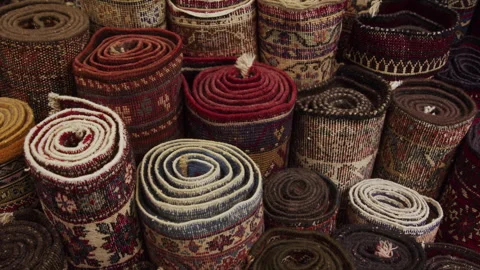 Rolled carpets in a shop Stock Footage 268751760