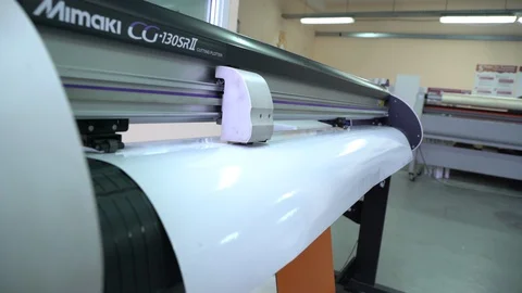 The rolled cutting plotter. Polygraphy. Close up. Industrial use Stock Footage 88396672