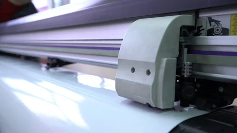 The rolled cutting plotter. Polygraphy. Close up. Industrial use 動画素材 88396674