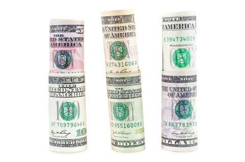 Rolled dollar banknotes on white background Stock Photos