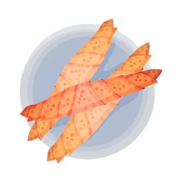 Rolled Flatbread Stuffed with Fish or Meat Top View Vector Illustration Illustrazione stock