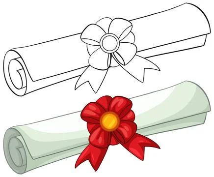 Rolled Graduation Diploma Scrolls with Red Ribbon and Wax Seal Stock Illustration