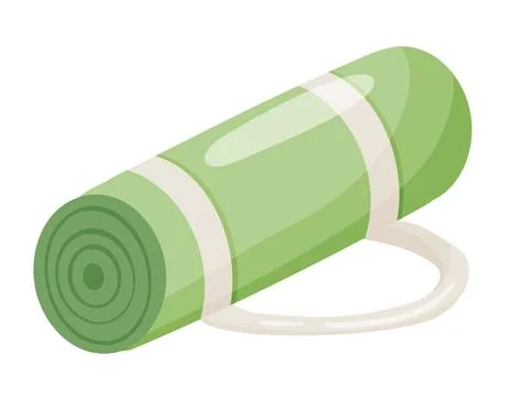 Rolled Green Yoga Mat Flat Design Clipart Stock Illustration