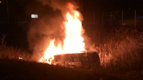 Rolled Over Vehicle On Fire Collision Stock Footage 61804735