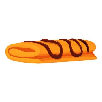 Rolled pancake with chocolate topping on white background Illustrazione stock