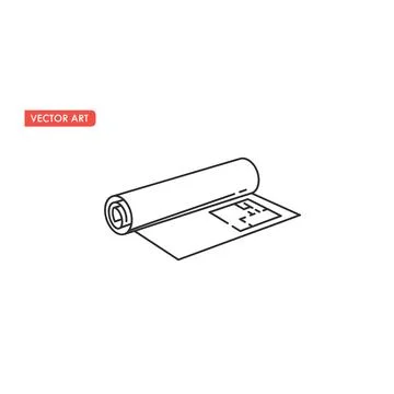 Rolled paper blueprint plan line art for architecture and project design Stock Illustration