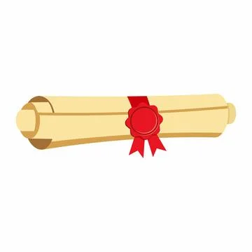 Rolled Parchment Scroll and Red Wax Seal Vector Stock Illustration