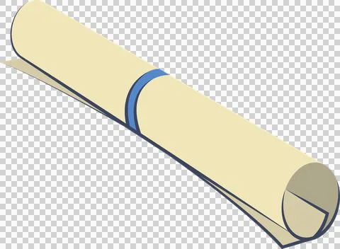 Rolled parchment scroll is being shown in flat design, bound by blue band, Ilustração Stock