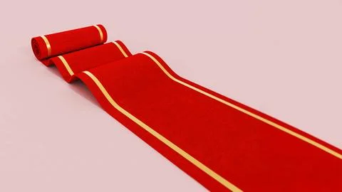 Rolled up red carpet isolated on pink background. 3D illustration Stock Illustration