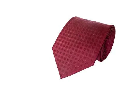 Rolled Red Patterned Silk Necktie Isolated on White Background Stock Photos