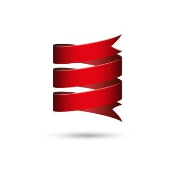 Rolled red ribbon under 3D cylindrical shape without text, empty stripe poste Stock Illustration