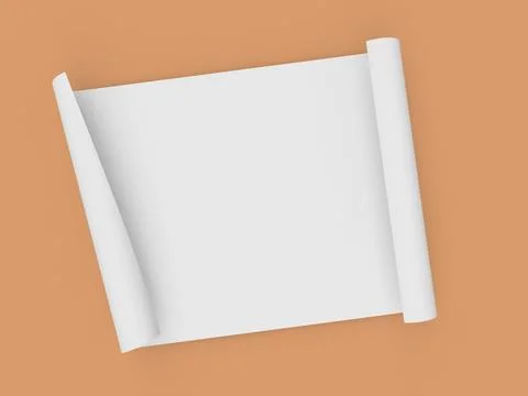 Rolled roll of A4 size office paper on orange background. 3d render illustrat Stock-Illustration