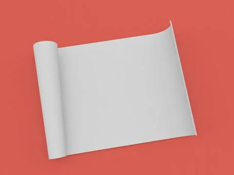 Rolled up roll of white paper A4 size on a red background. Stock-Illustration