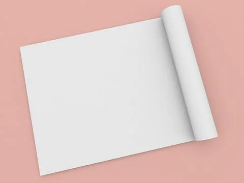 Rolled up roll of white paper A4 size on a orange background. Stock Illustration
