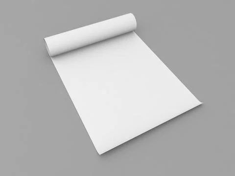 Rolled up roll of white paper A4 size on a gray background. Stock Illustration