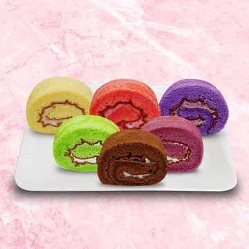 Rolled sponge cake with various flavors Stock Photos