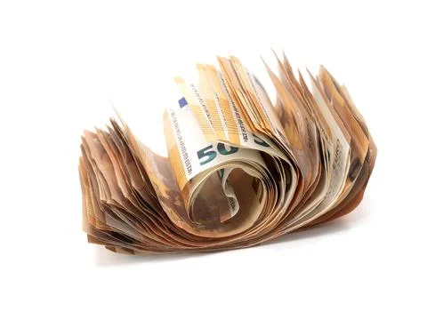 Rolled stack of Euro banknotes on white background Stock Photos