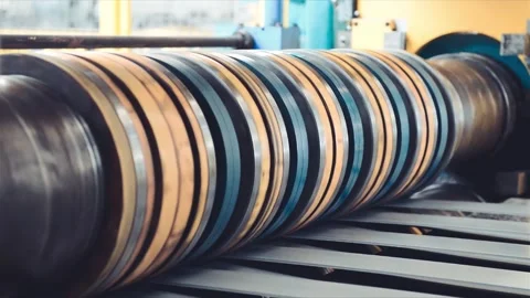 Rolled steel. Stack of rolls, cold rolled steel coils in action. Galvanized.. Stock Footage 327943772
