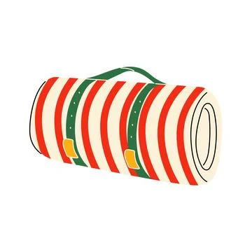 Rolled striped picnic blanket with handle vector hand drawn illustration Stockillustratie