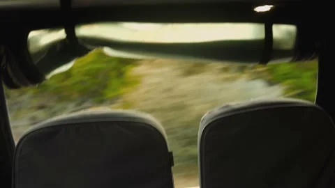 Rolled up window of 4x4 driving through jungle Stock Footage 168775309