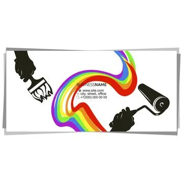 Roller and brush in hand of painter business card Stock Illustration