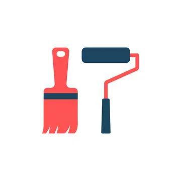Roller and paint brush - carpentry tools colored vector icons Stock Illustration