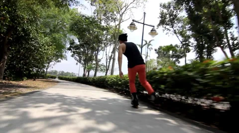 Roller Blader on the Run Stock Footage 37708356