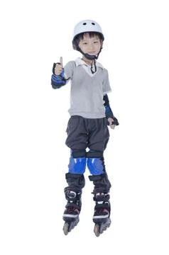 Roller blading boy thumb up Stock Photos