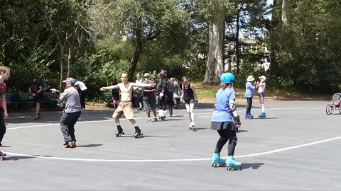 Roller blading in Golden Gate Park Stock Footage 78621441