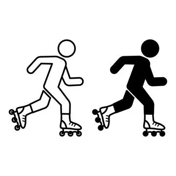 Roller Blading Icons. Black and White Vector Icons of Man on Roller Skates... Stock Illustration