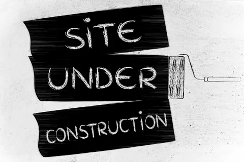 Roller brush adding paint, with text Site under Construction Illustrazione stock